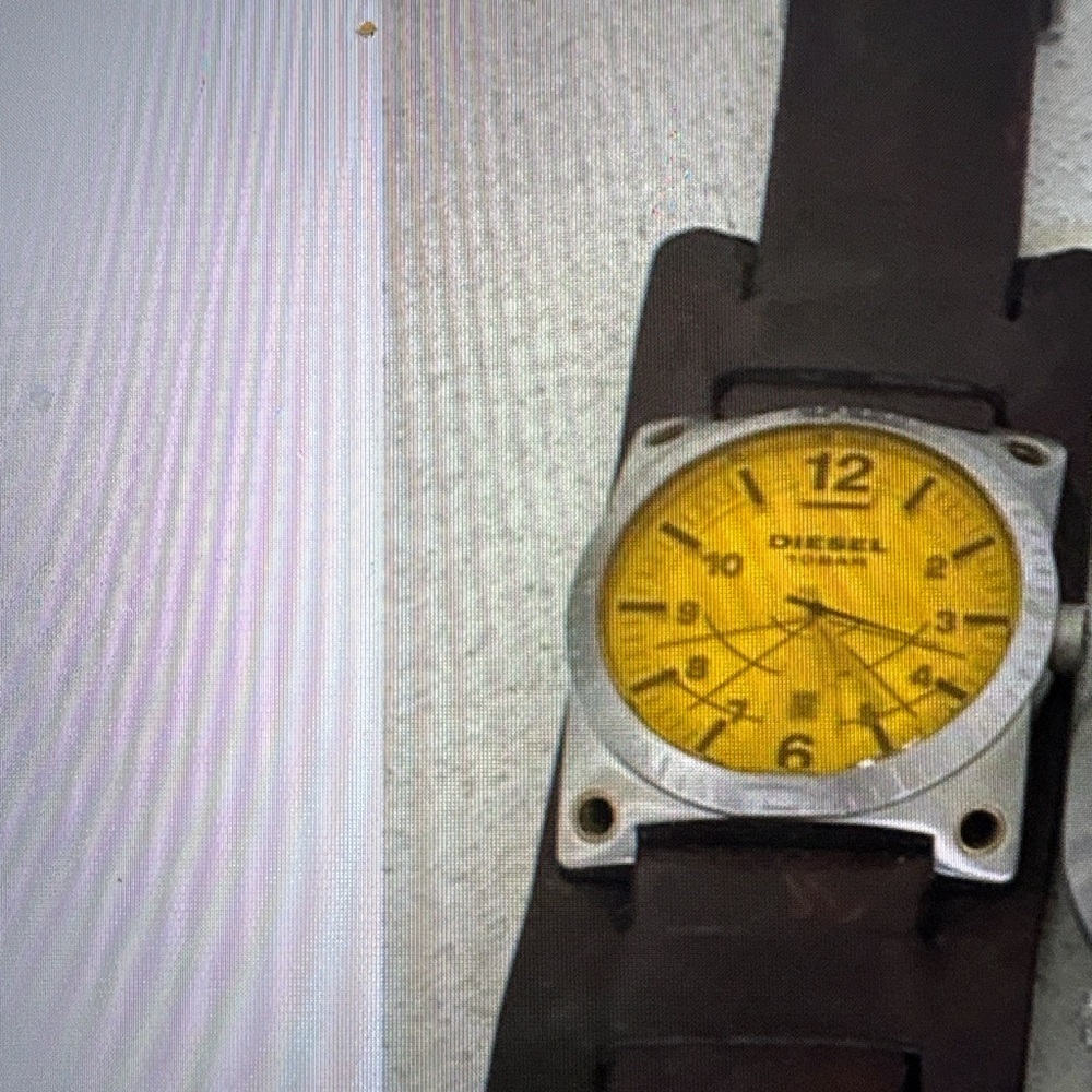 Diesel Watch with Yellow Face and Brown Band